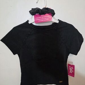 Justice Girl 2 Pieces Sport Black Short Sleeve Tee with Hair Accessory (S) *New*